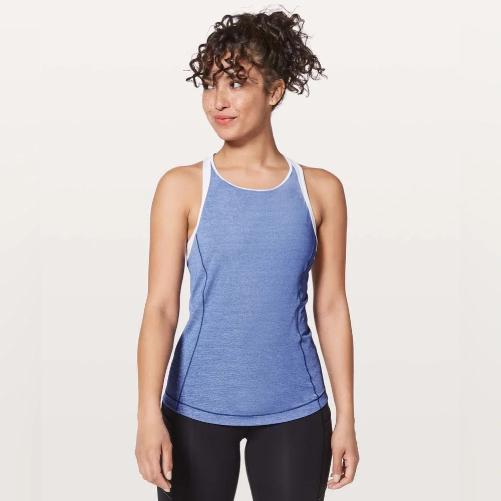 Lululemon Time To Sweat Tank Heathered Moroccan Blue / White